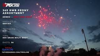 GM410A 36s RWB Peony Assortment - 500 Gram Multi Shot Fireworks - '76 Pro Line (Pro Use Only)